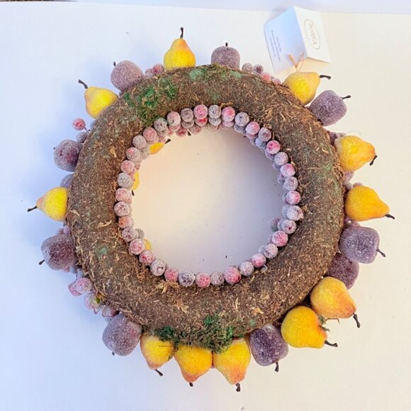 Frosted Sugared Fruit Wreath Artificial Home Decor VTG Centerpiece By Valerie - Picture 2 of 15